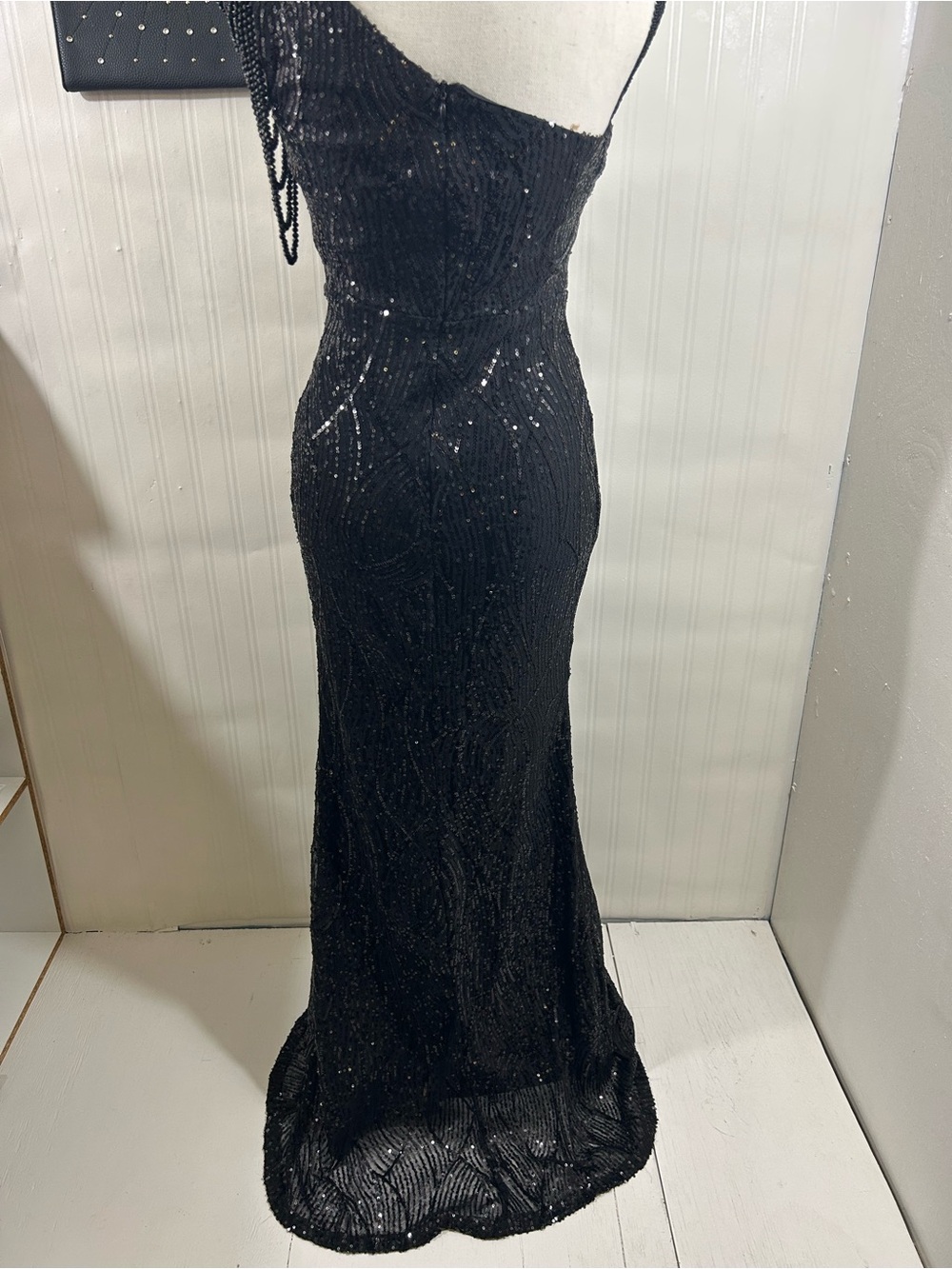 Elegant Black Beaded Evening Gown